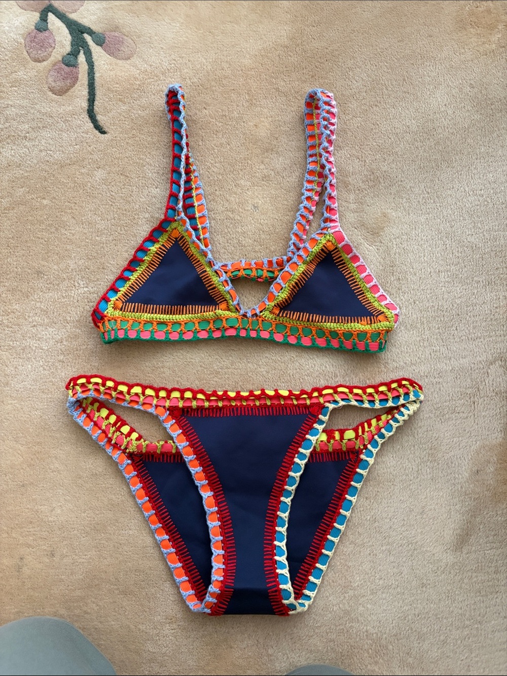 Kiini Navy Crochet-Trim Bikini - Multicolor Accent